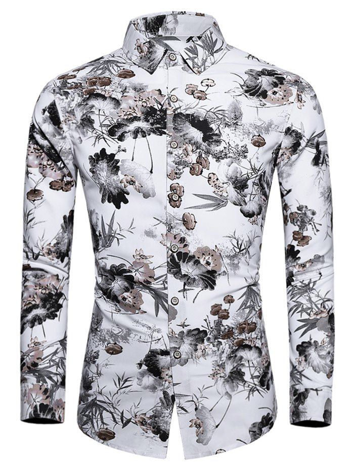 

Plus Size Flower Ink Painting Print Button Up Shirt, Multi