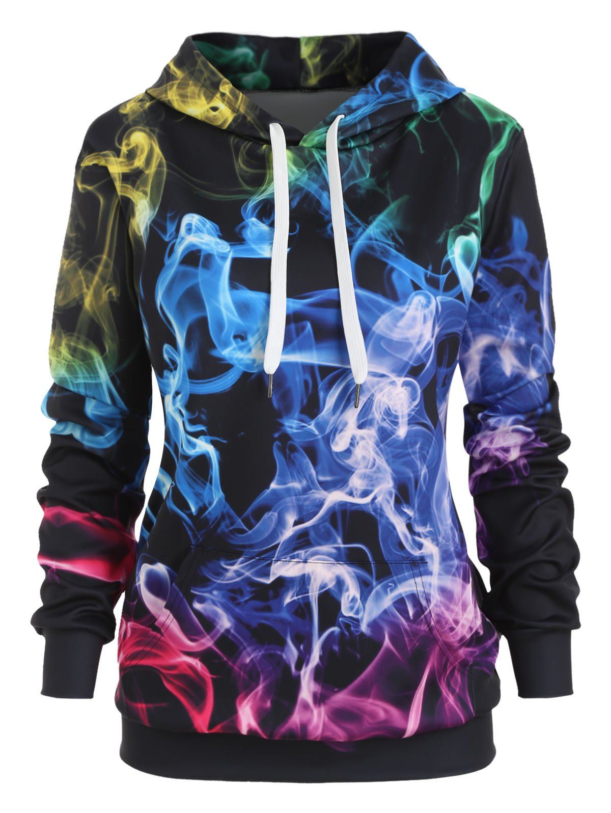 

3D Smock Print Front Pocket Loose Hoodie, Multi