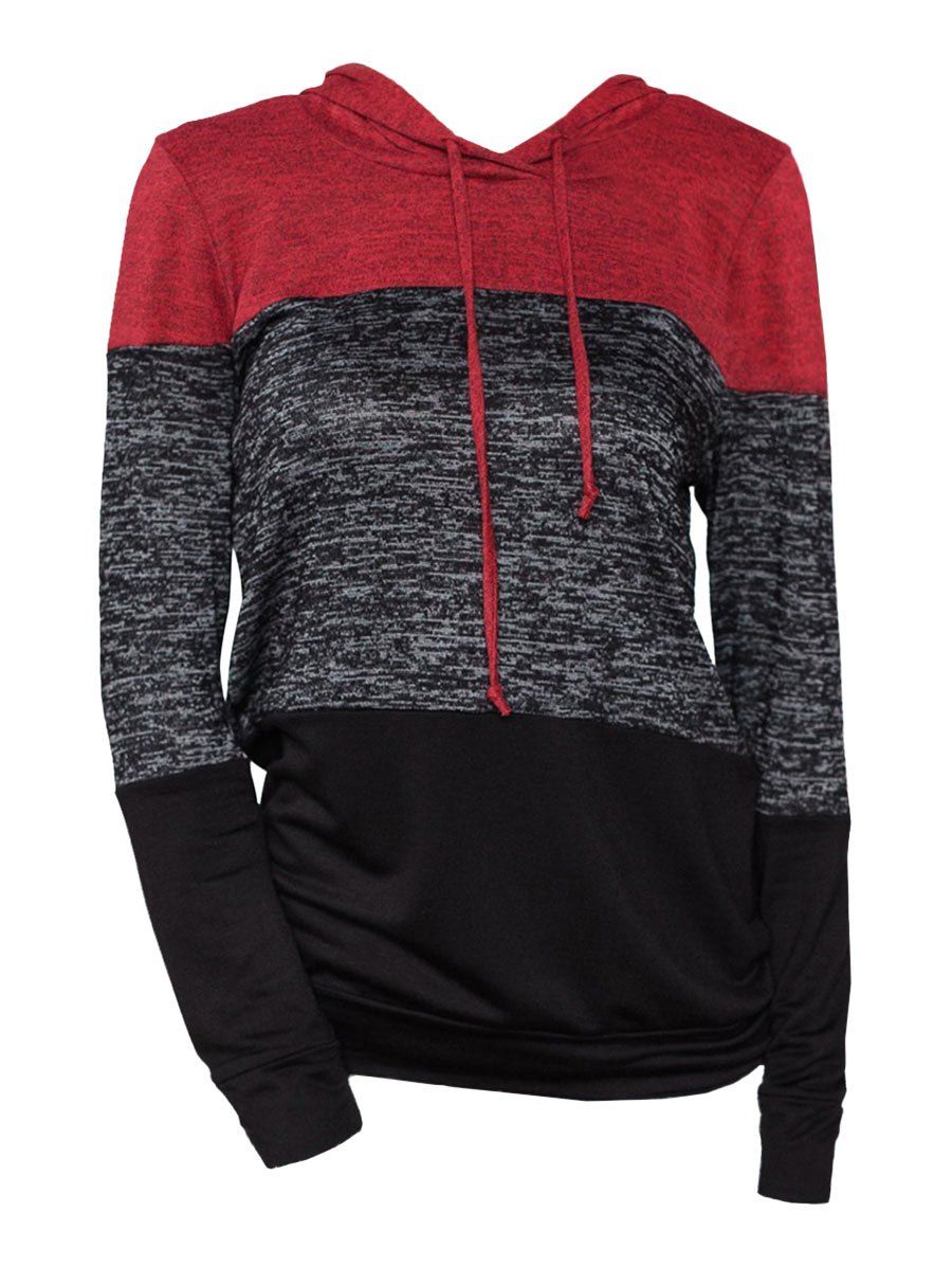 

Drawstring Three Tone Longline Hoodie, Red wine