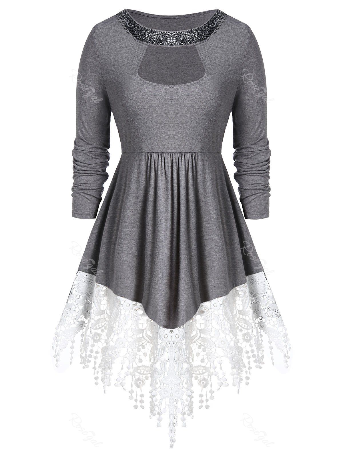 

Applique Cut Out Tunic T Shirt, Battleship gray