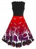 Robe d'Halloween Rétro à Imprimé Citrouille Chauve-souris de Grande Taille - Rouge L
