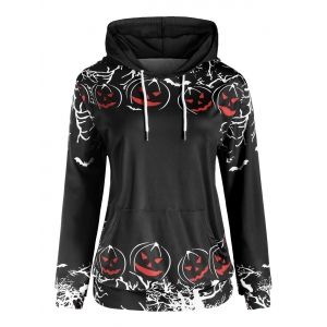

Plus Size Pumpkin Print Tunic Long Sleeve Hoodie, Black