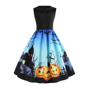 

Lace Panel Bat Pumpkin Sleeveless Halloween Dress, Multi