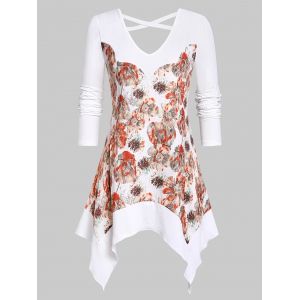 

Plus Size Handkerchief Criss Cross Floral T Shirt, White