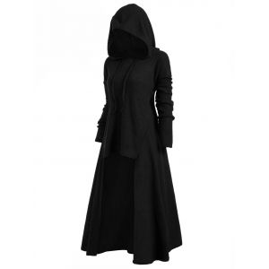 

Hooded Drop Shoulder Drawstring Dip Hem Sweater, Black