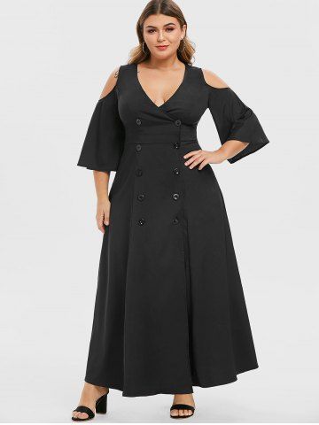 long sleeve plunge maxi dress