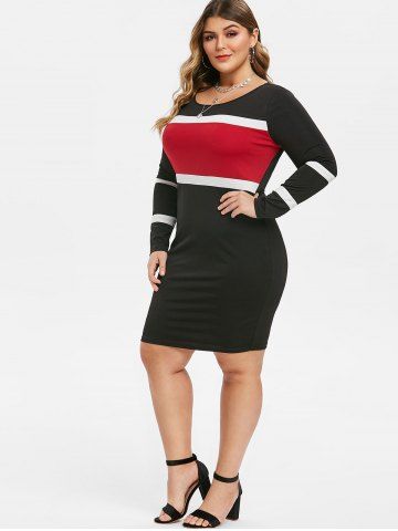 

Plus Size Color Block Long Sleeve Bodycon Dress, Multi