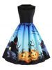 Lace Panel Bat Pumpkin Sleeveless Halloween Dress -  