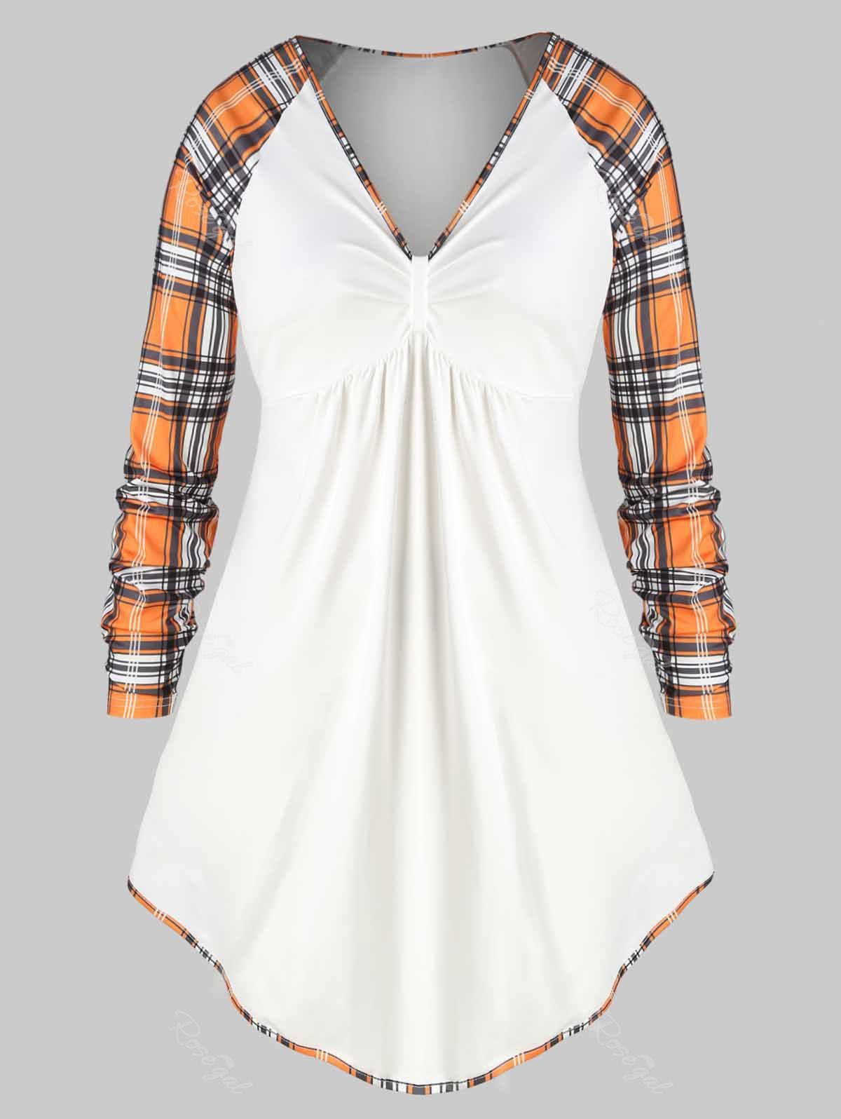 

Plus Size Plaid Raglan Sleeve Tunic Top, White