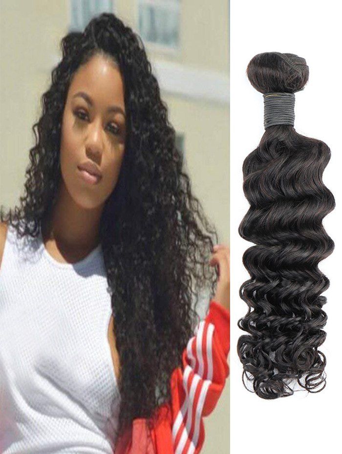 Brazilian Virgin Human Hair Extensions Deep Wave Single Bundle, Natural black