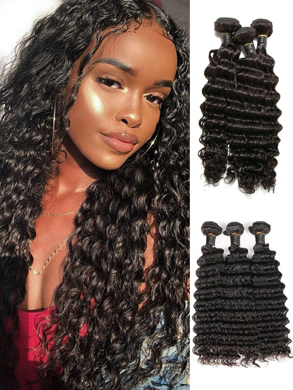 3pcs Brazilian Virgin Human Hair Natural Deep Wave Hair Extensions