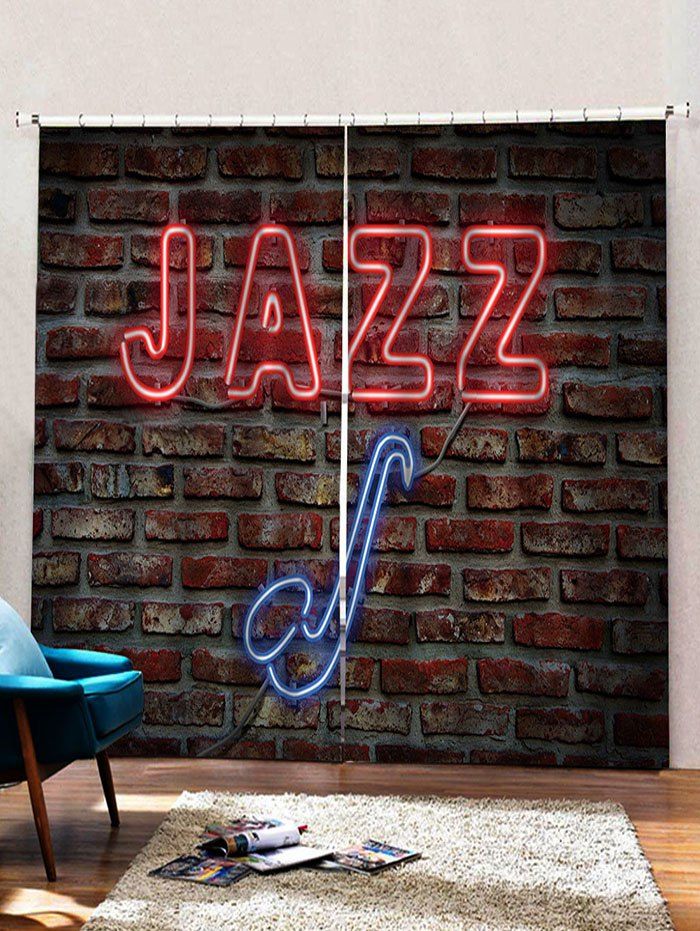 

2PCS Music Jazz Brick Wall Pattern Window Curtains, Multi
