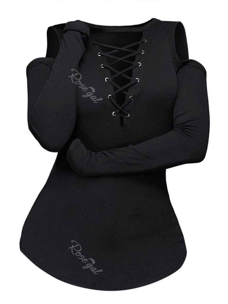 

Plus Size Low Cut Open Shoulder Criss Cross Ribbed Knitwear, Black