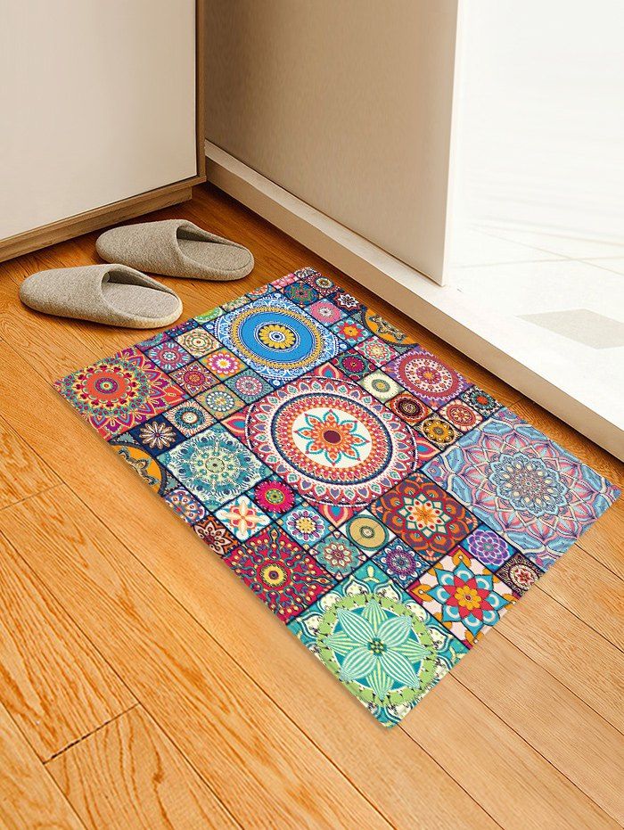 

Non-Slip Quick Dry Bohemia Pattern Floor Pad Rug, Aquamarine