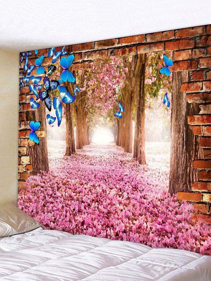 

Butterfly and Flower Forest Print Tapestry Wall Hanging Art Decoration, Hot pink