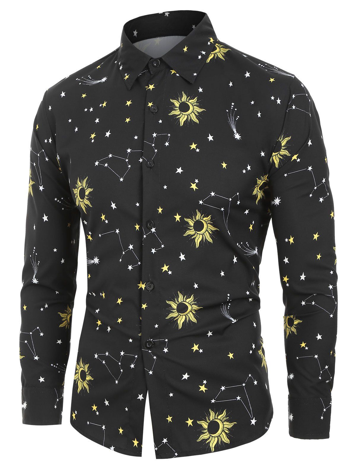 

Sun and Star Printed Long Sleeves Shirt, Black