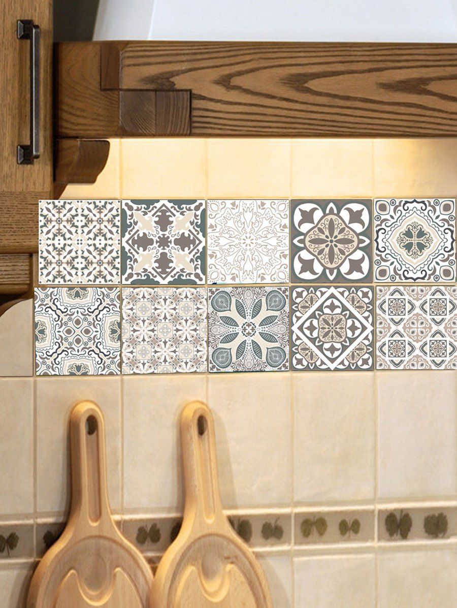 

5 Pcs Bohemian Pattern Removable Tile Stickers, Multi