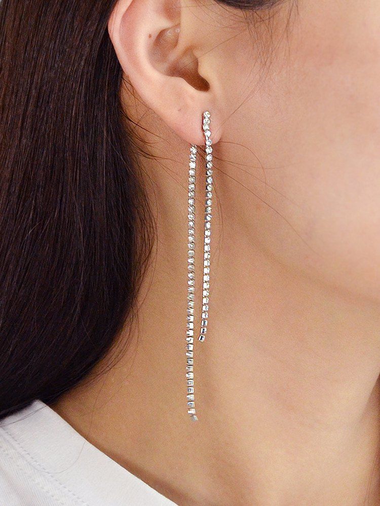 

Tassel Long Rhinestone Stud Earrings, Silver