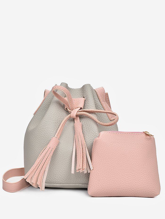 

2 in 1 Faux Leather Two Tone Bucket Bag, Gray cloud