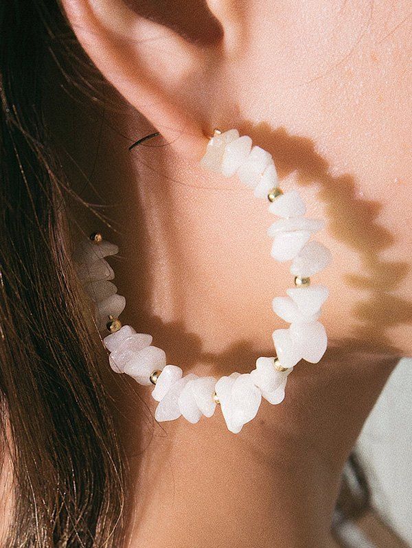 

Natural Stone Beaded Open Hoop Earrings, White