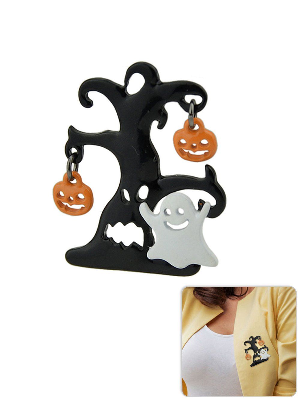 

Halloween Pumpkin Ghost Funny Brooch, Black