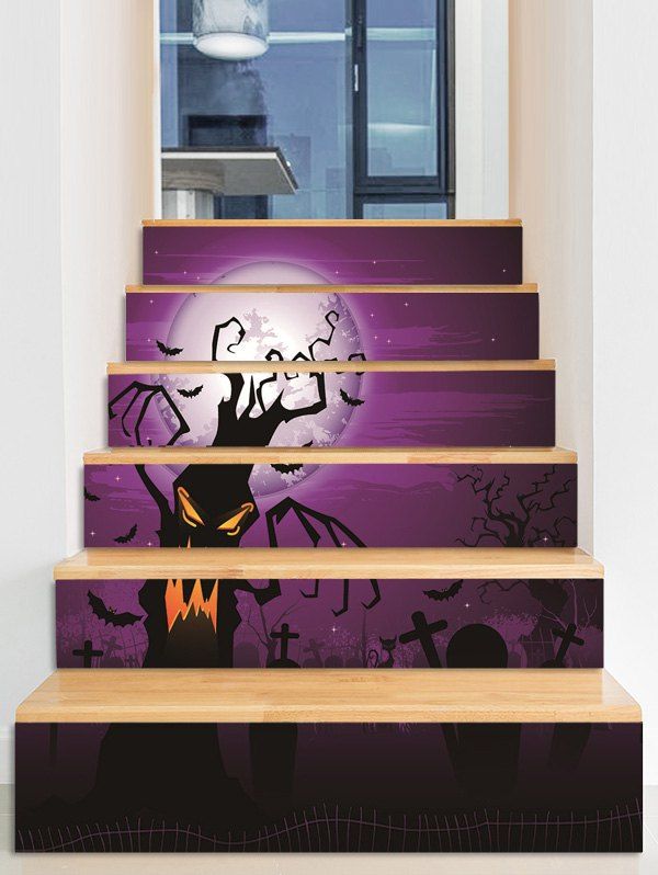 

Halloween Bat Cemetery Pattern Removable Stair Stickers, Multi-a
