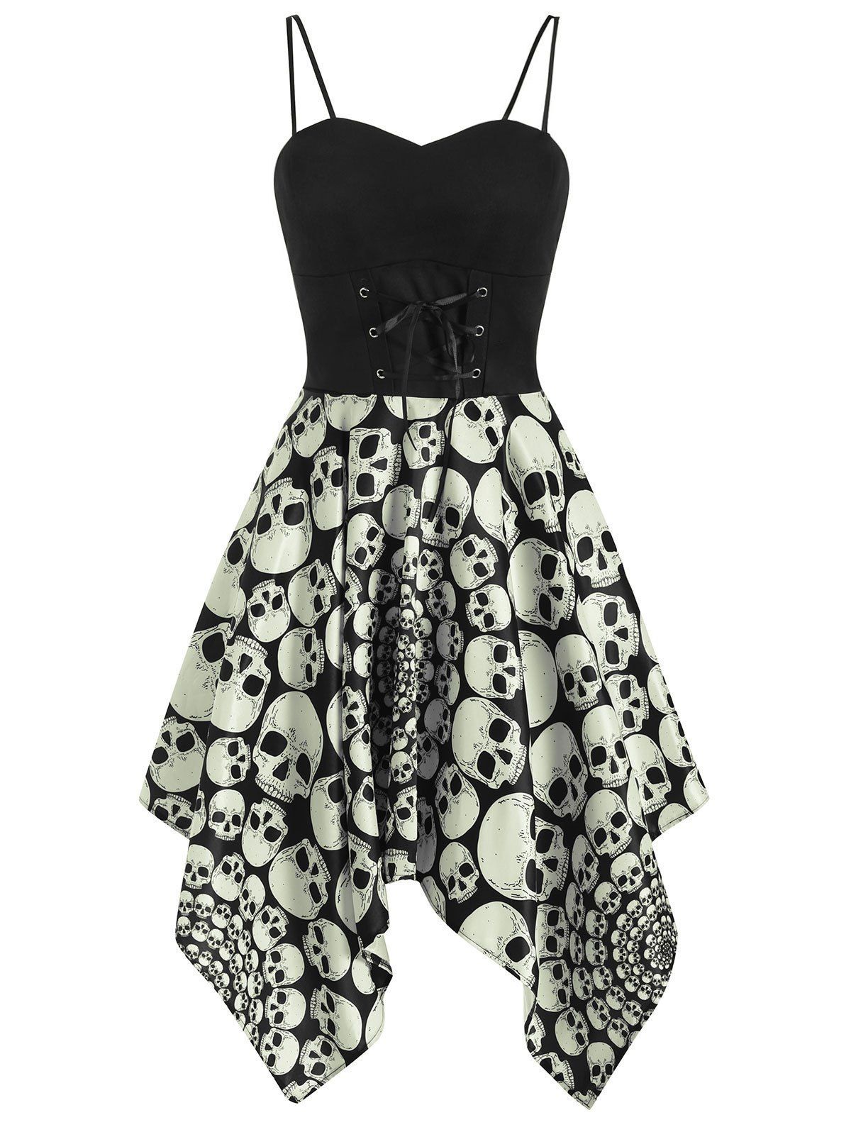 

Halloween Skull Lace Up Asymmetrical Dress, Black