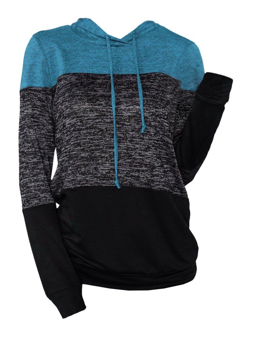 

Drawstring Three Tone Longline Hoodie, Blue ivy