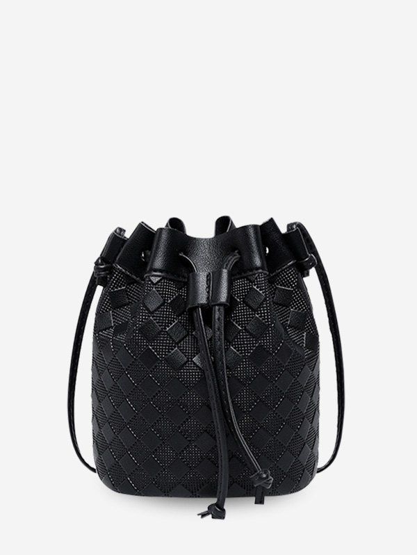 

Embossed Checkered Crossbody Bucket Bag, Black