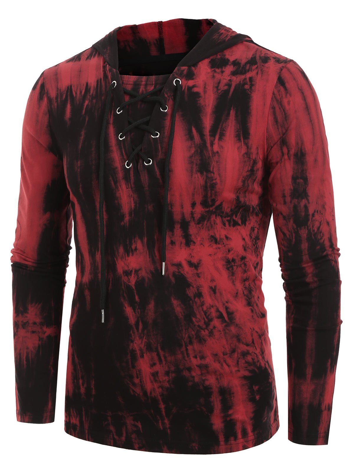 

Long Sleeve Lace-up Tie Dye Print Hoodie, Firebrick