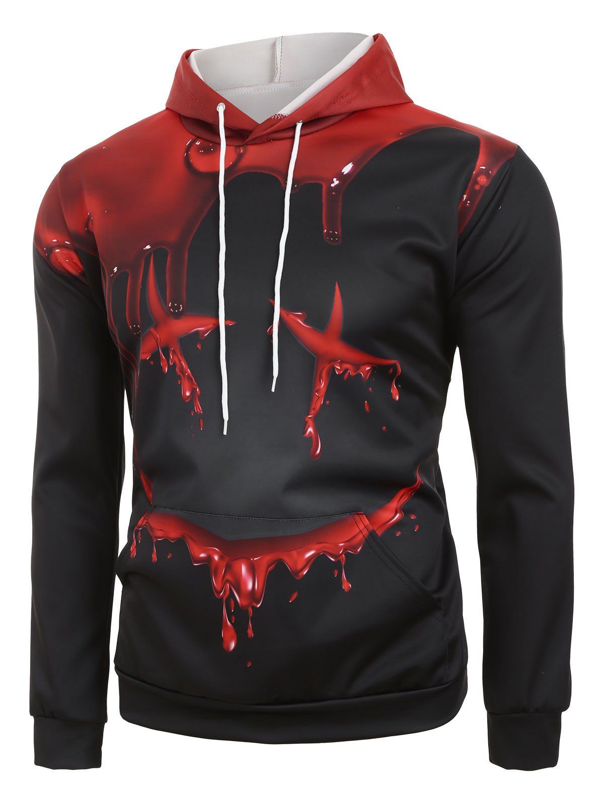 

Halloween Blood Face Print Front Pocket Hoodie, Black