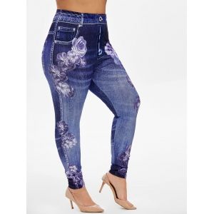 

Plus Size High Rise Floral Gym 3D Jeggings, Navy blue