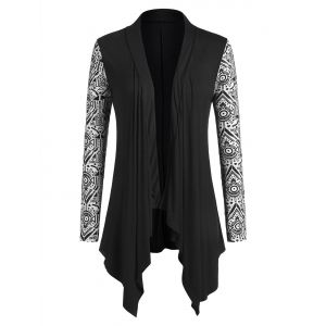 

Plus Size Handkerchief Tribal Print Open Front Cardigan, White