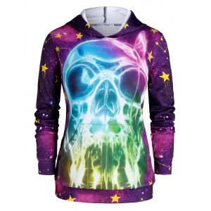 

Plus Size 3D Skull Print Galaxy Gothic Halloween Hoodie, Multi
