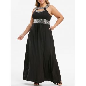 

Plus Size Cut Out Sequin Maxi Prom Dress, Black