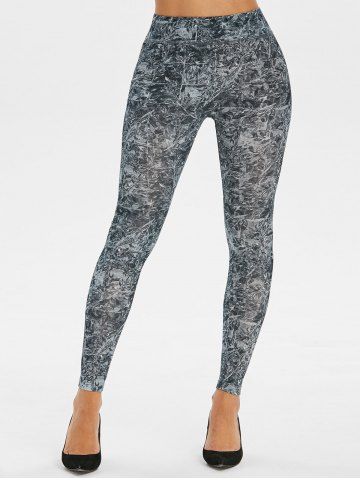 

Leaf Print High Rise Skinny Leggings, Dark slate grey