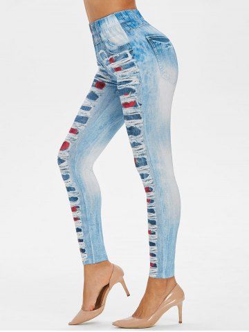 High Rise 3D Floral Ripped Jean Print Jeggings