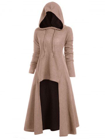 Hooded Drop Shoulder Drawstring Dip Hem Sweater