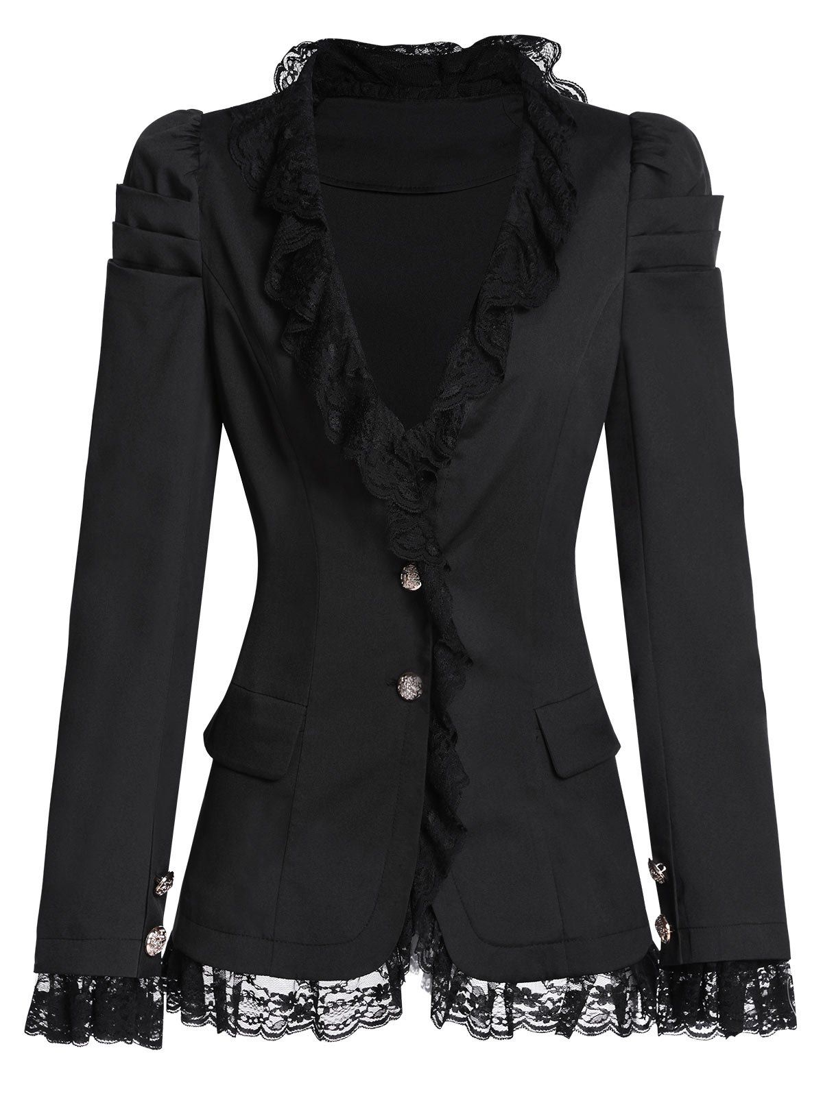 

Lace Ruffles Lace Up Two Button Blazer Jacket, Black