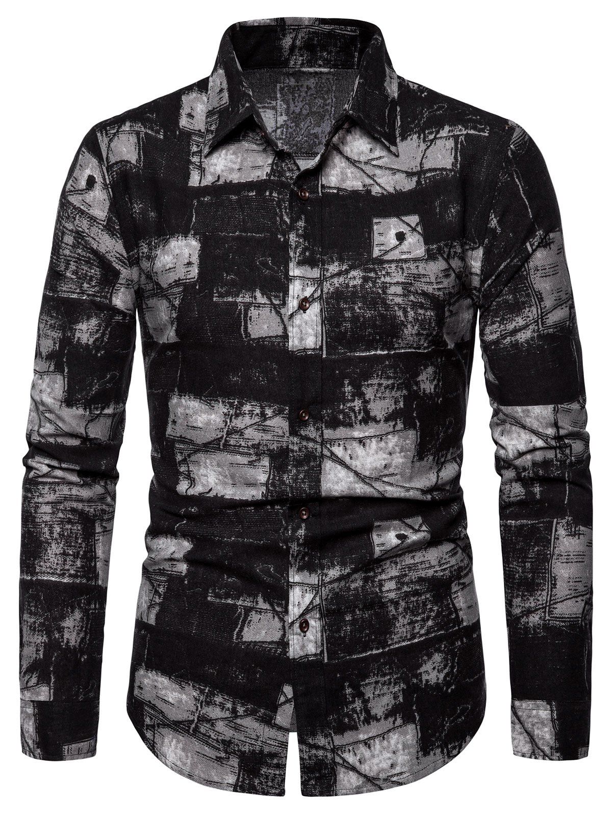 

Long Sleeve Curved Hem Print Casual Shirt, Multi-c