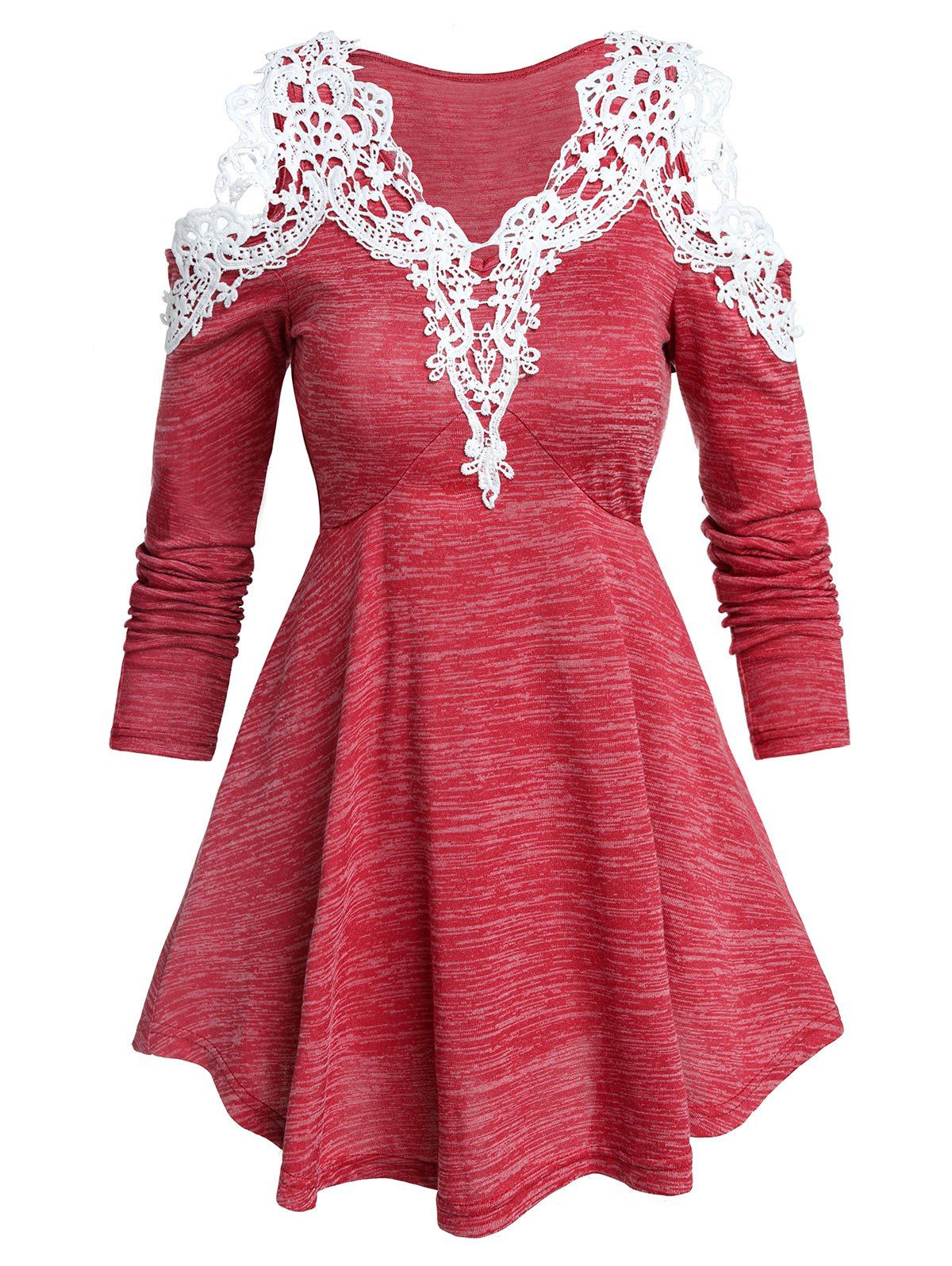 

Marled Open Shoulder Applique T Shirt, Rose red