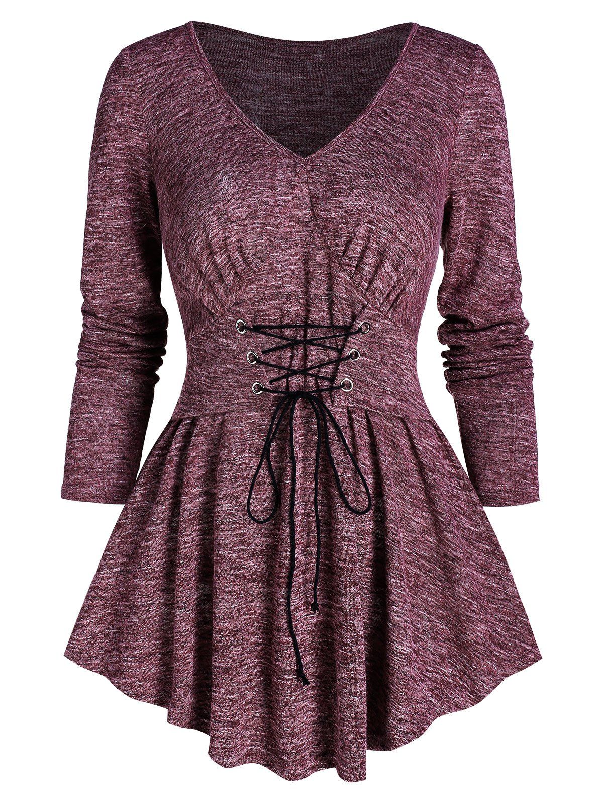

Lace Up Space Dye Tunic Sweatshirt, Firebrick