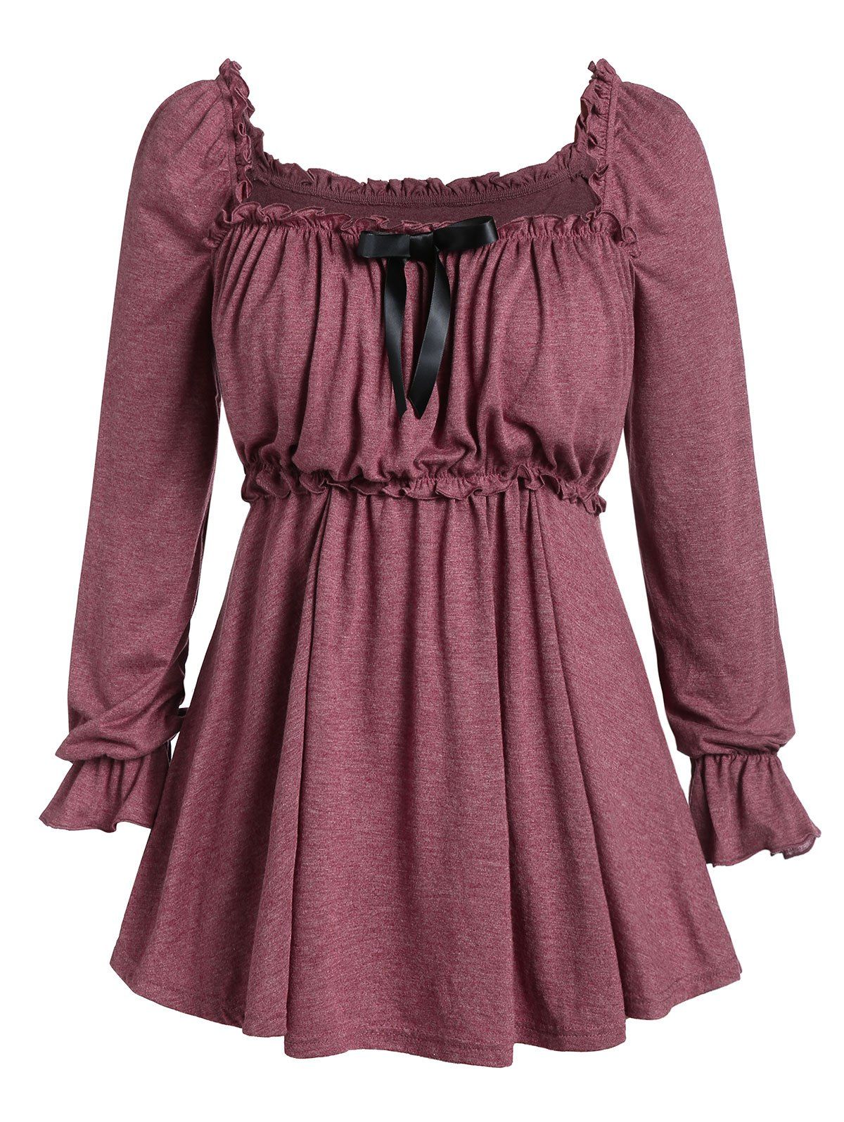 

Plus Size Square Neck Space Dye Pleated T Shirt, Red wine