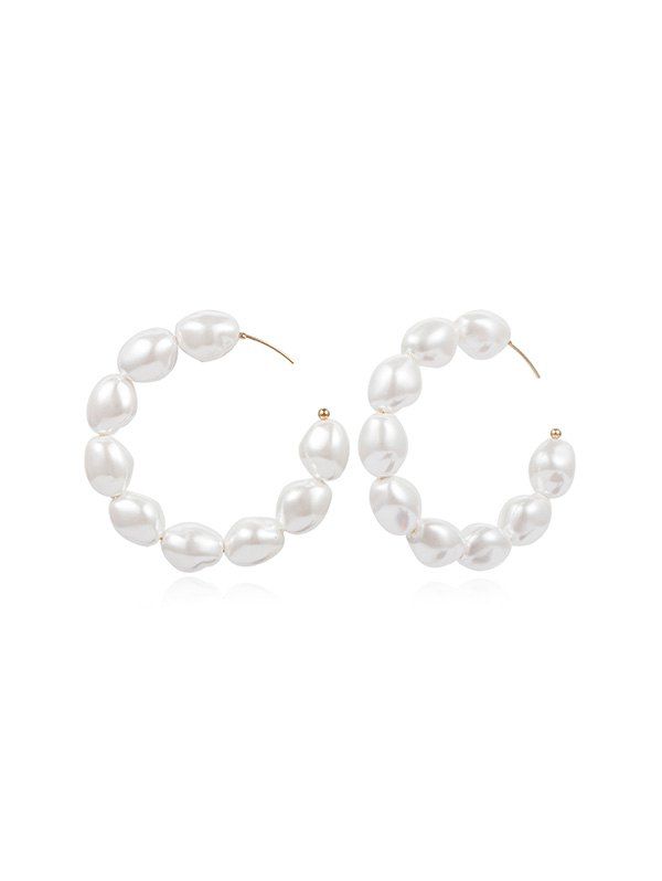 

Round C Shape Faux Pearl Earrings, Gold