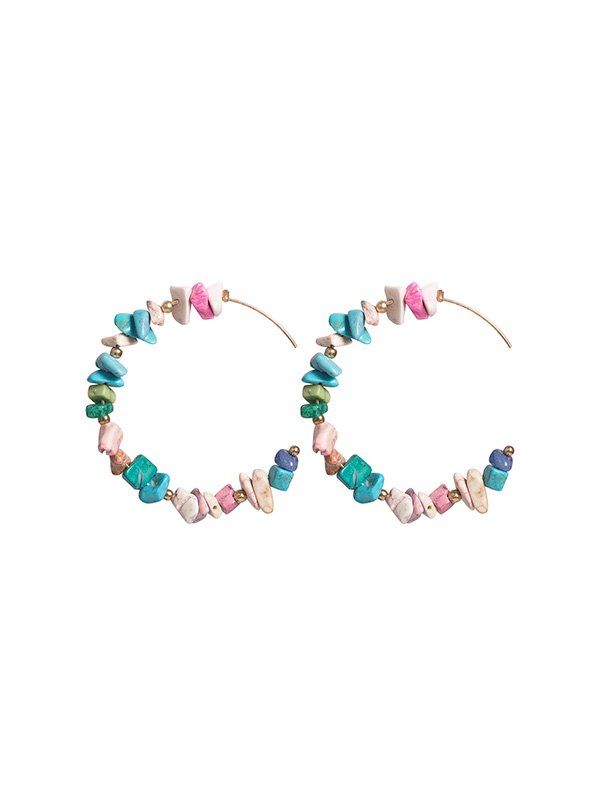 

Irregular Stone Beaded C Shape Earrings, Multi-b