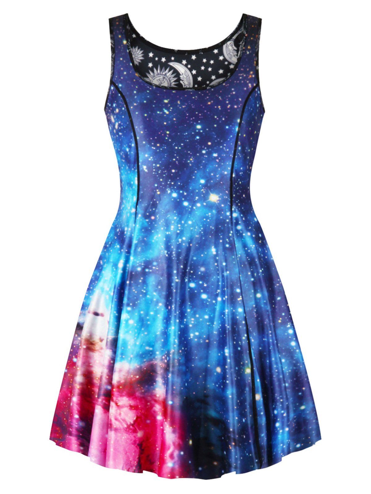 

Reversible Starry Sky Topstitching Tank Dress, Multi-c