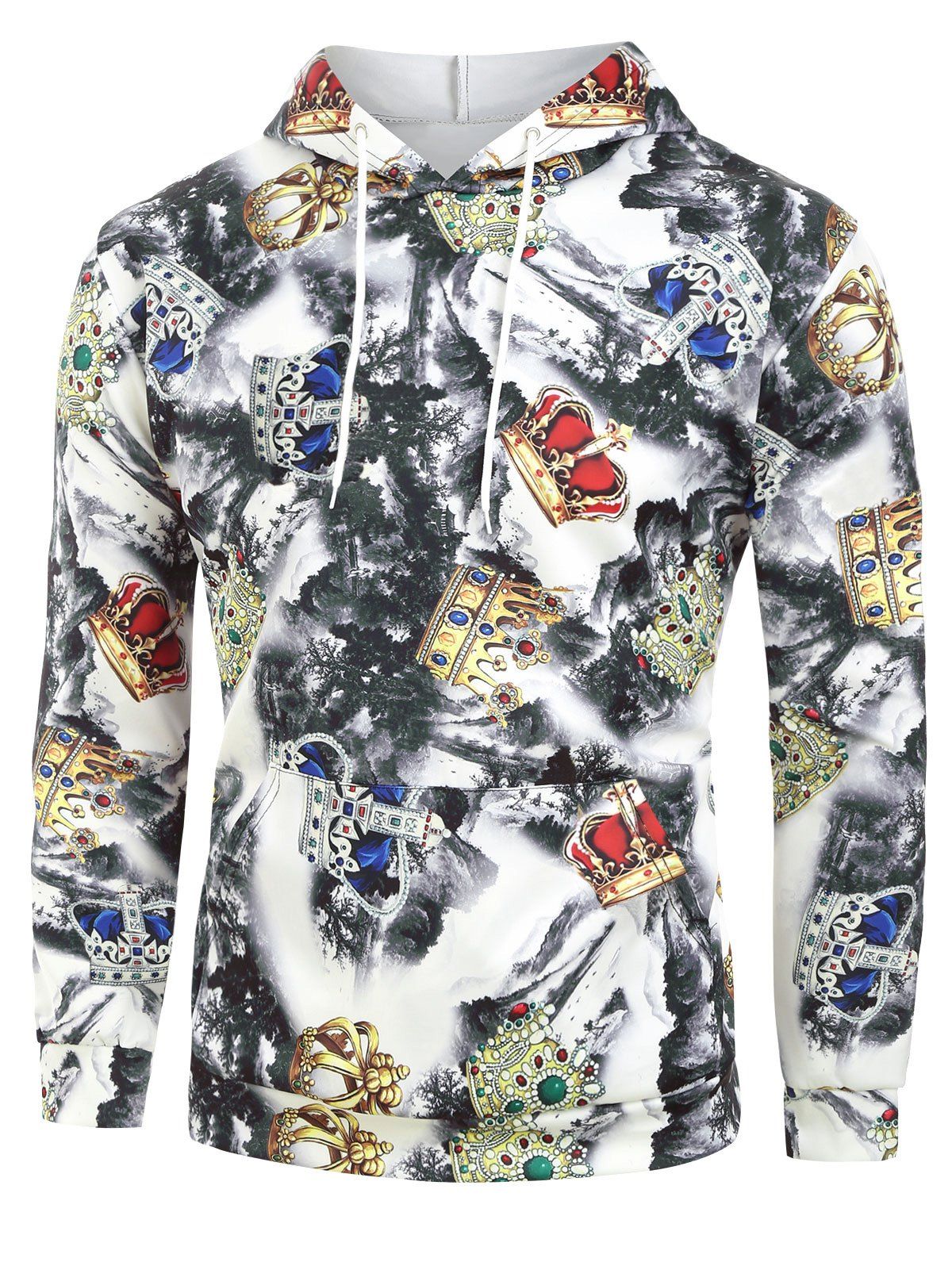 

Crown Wash Painting Print Front Pocket Hoodie, Multi