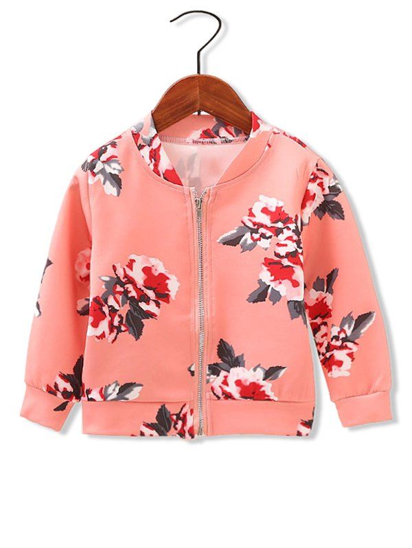 

Girls Floral Print Zip Up Jacket, Red