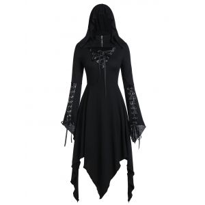 

Plus Size Handkerchief Lace Up Gothic Halloween Dress, Black