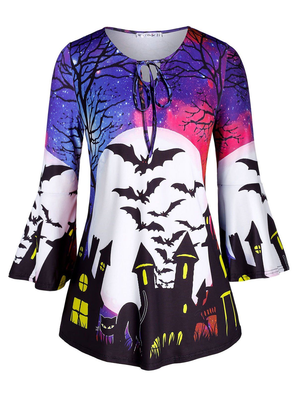

Plus Size Printed Tie Tunic Halloween T Shirt, Multi